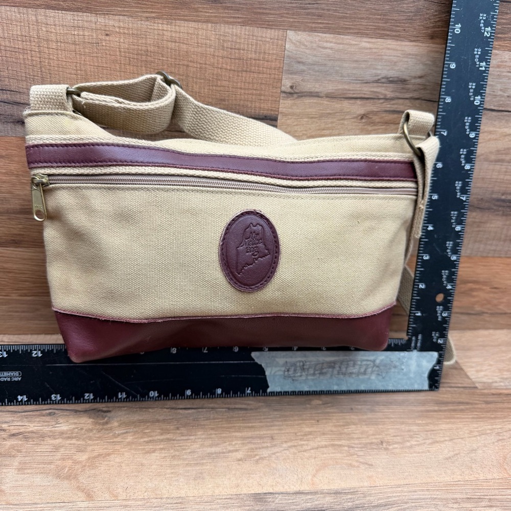 Vintage My Maine Bag Bangor ME Women’s Crossbody Bag Brown\cream Leather Canvas - Picture 4 of 6